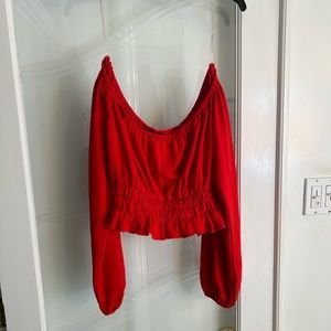 Fashion Nova Red Off the Shoulder Crop Top